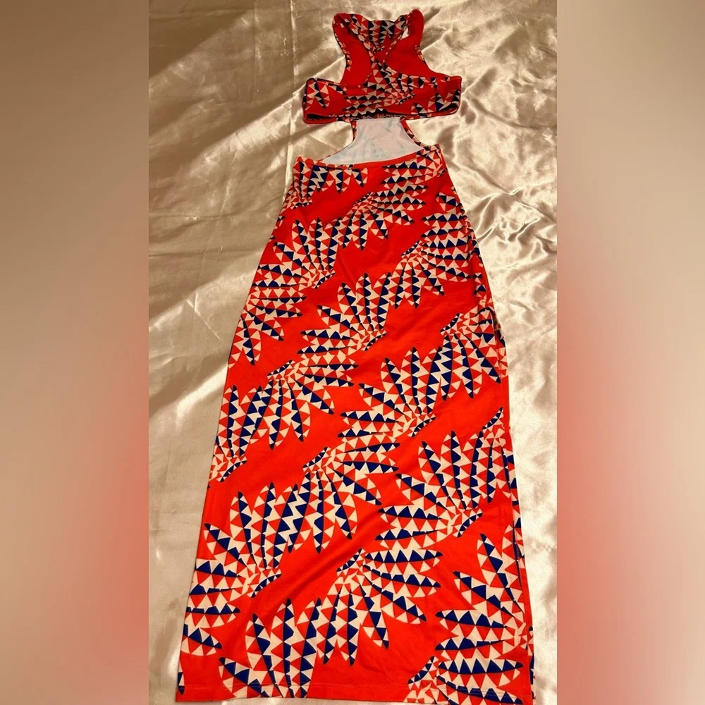 Adidas Red Geometric Maxi Dress - Picture 2 of 8